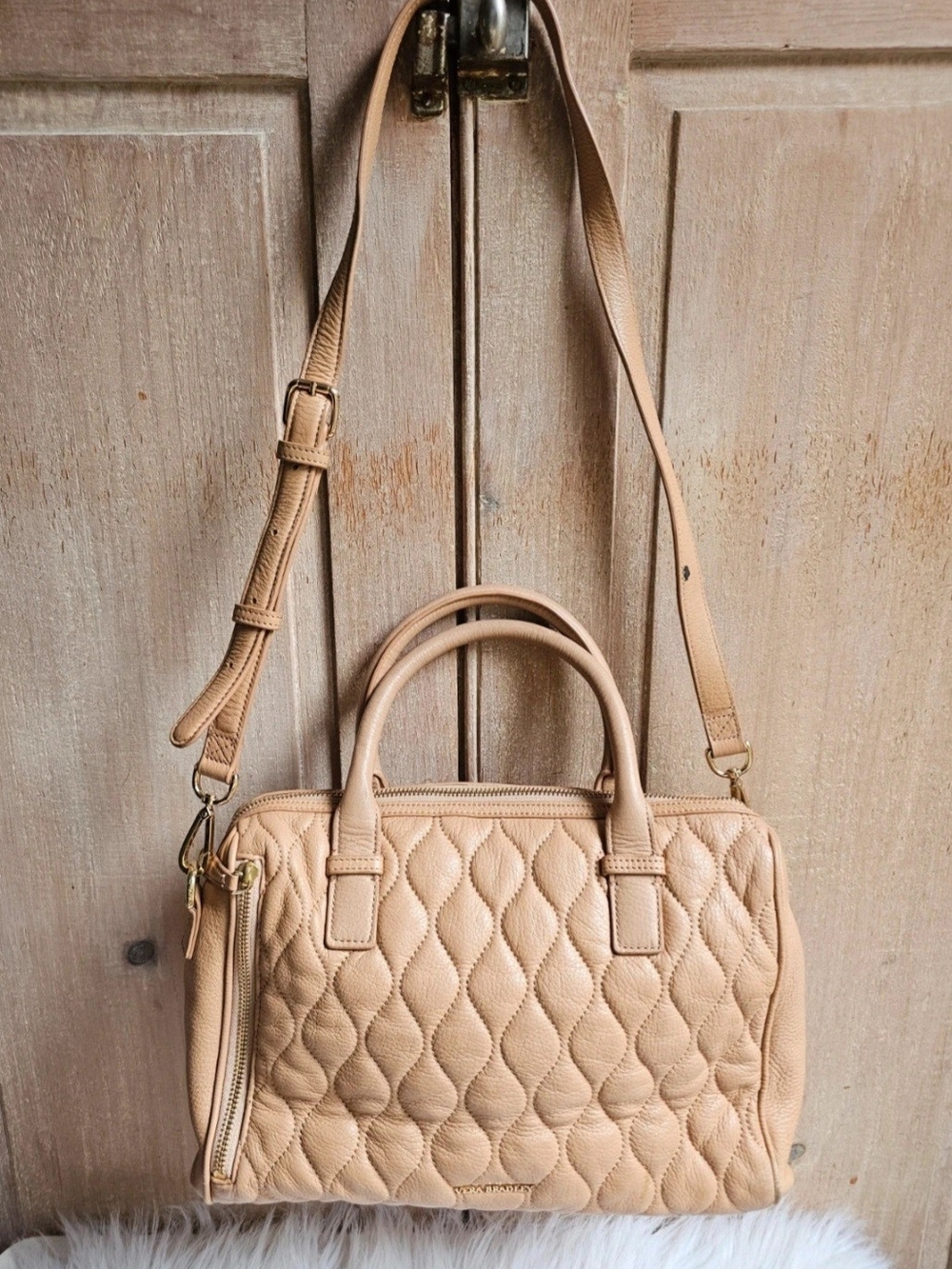 Rare Leather Vera Bradle Quilted Pebbled Satchel in Beige - Women Bags